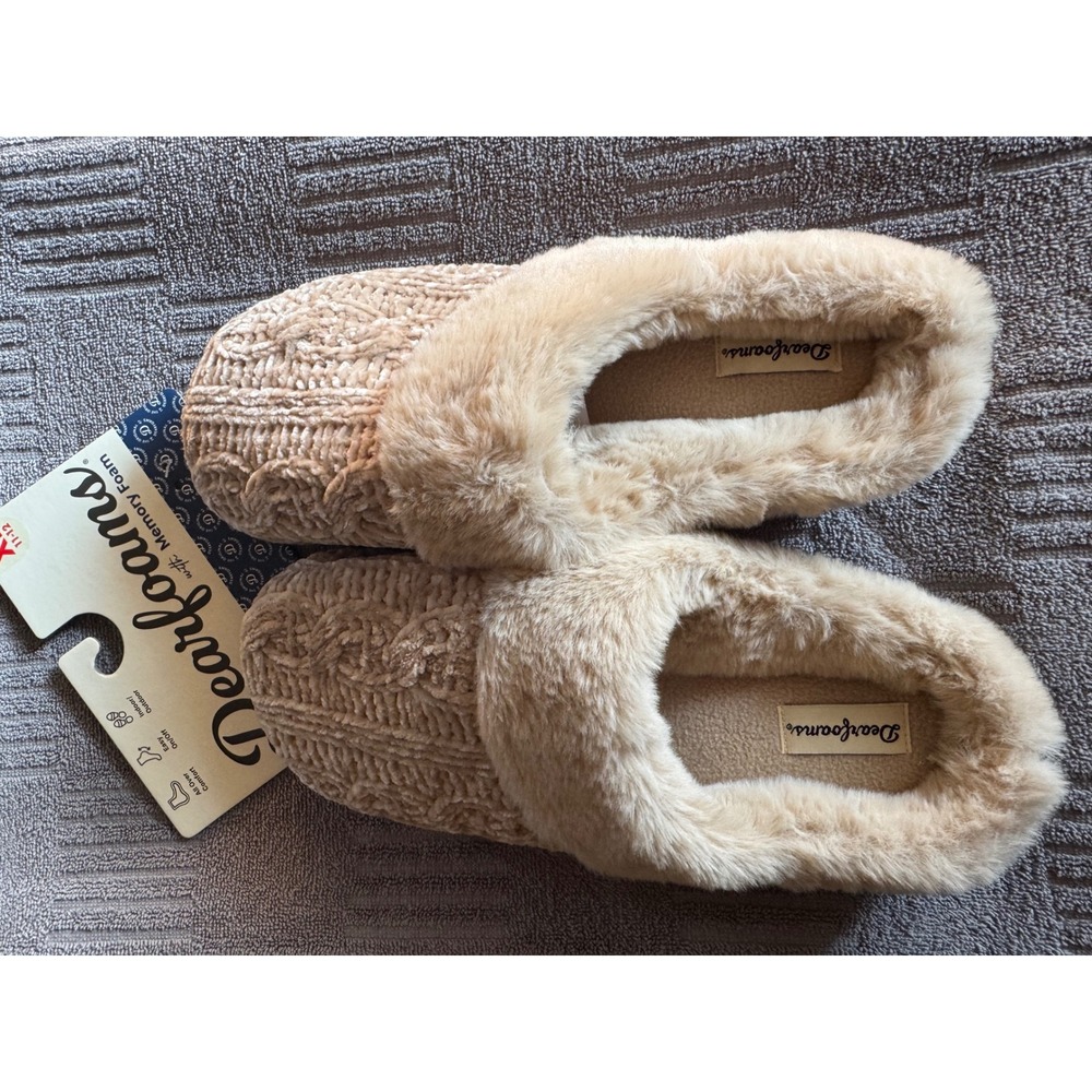 Dearfoams Womens Latte Cable Knit Memory Foam Slippers XL 11-12 KFMH1 51112